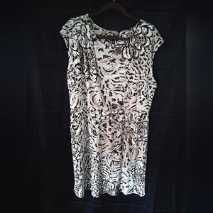 Dress, v-neck, sleeveless dress, elastic waist, wht/blk/brn/tan,